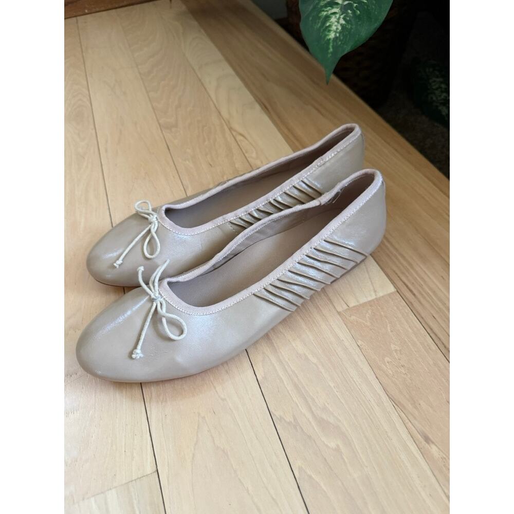 Emerald Label Beige Pleated Ballet Flat 158 - Picture 5 of 7